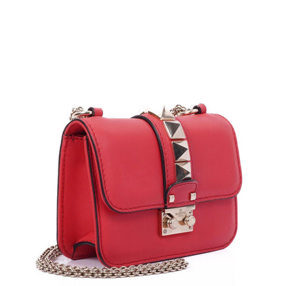Valentino Garavani Glam Lock Rockstud Mini Klappentasche aus pinkem Vitello