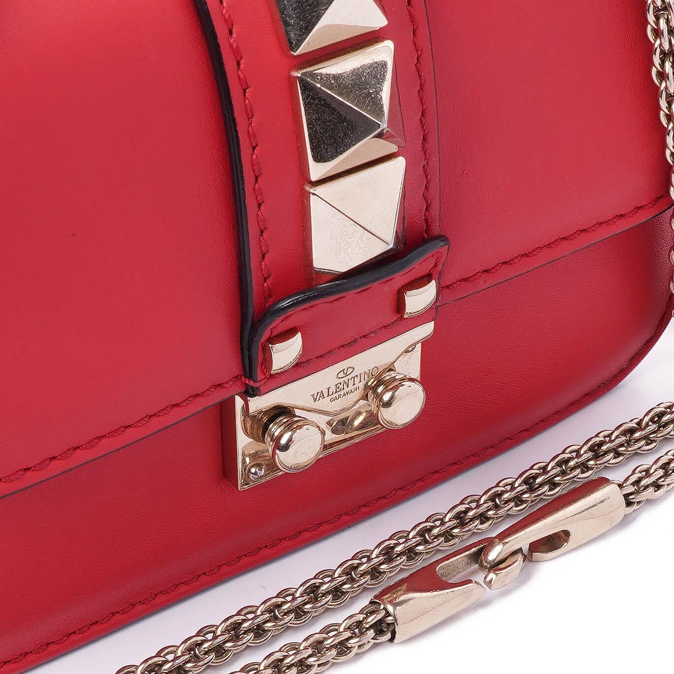 Valentino Garavani Glam Lock Rockstud Mini Klappentasche aus pinkem Vitello