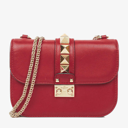 Valentino Garavani Glam Lock Rockstud Mini Klappentasche in Rot