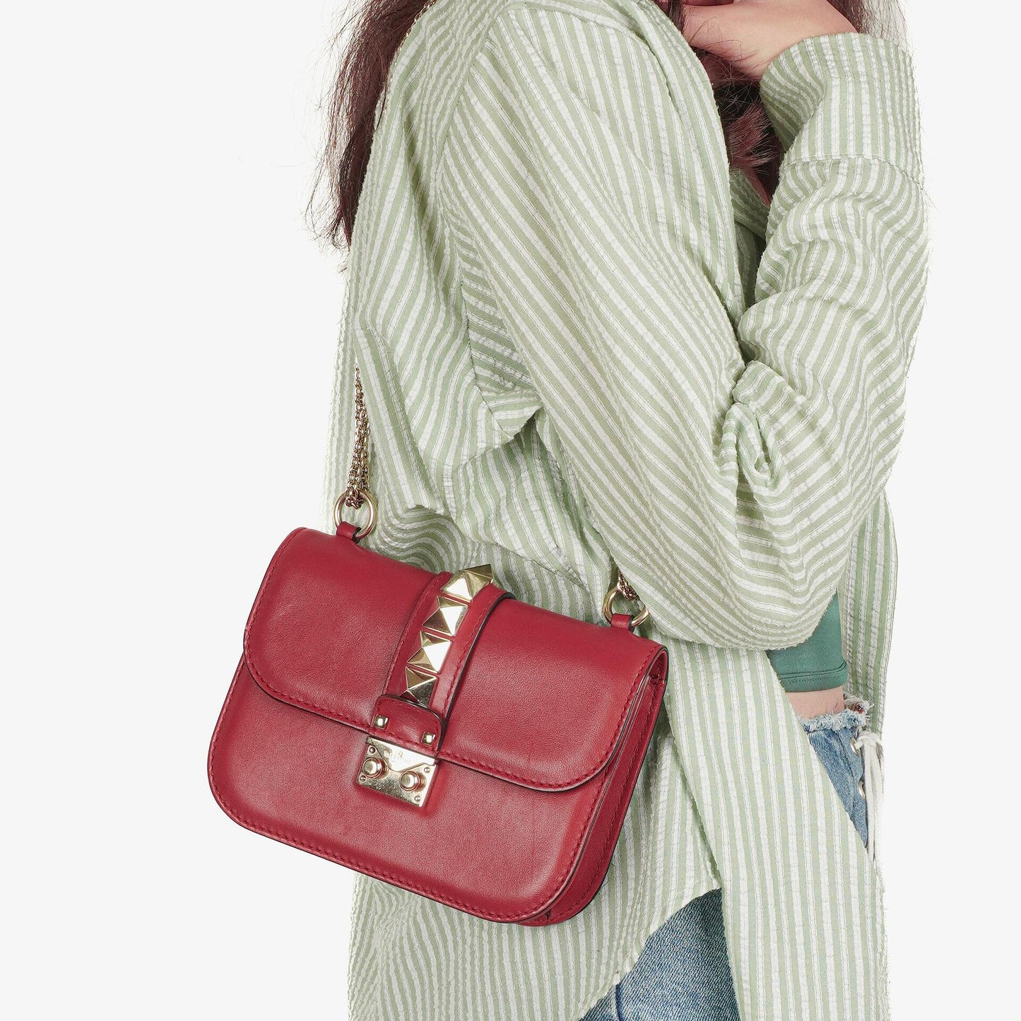 Valentino Garavani Glam Lock Rockstud Mini Klappentasche in Rot