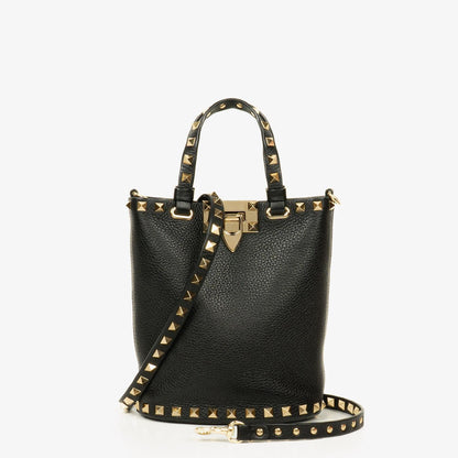 Valentino Garavani Rockstud Mini Tote Bag aus schwarzem Leder