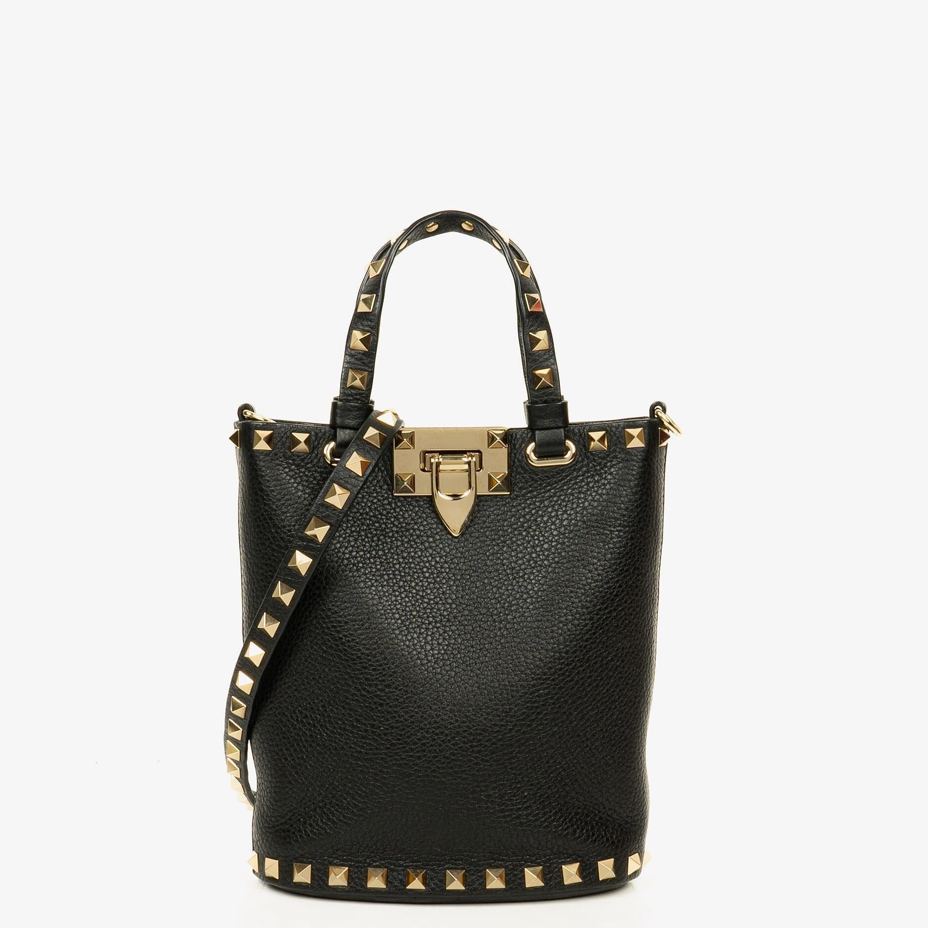 Valentino Garavani Rockstud Mini Tote Bag aus schwarzem Leder