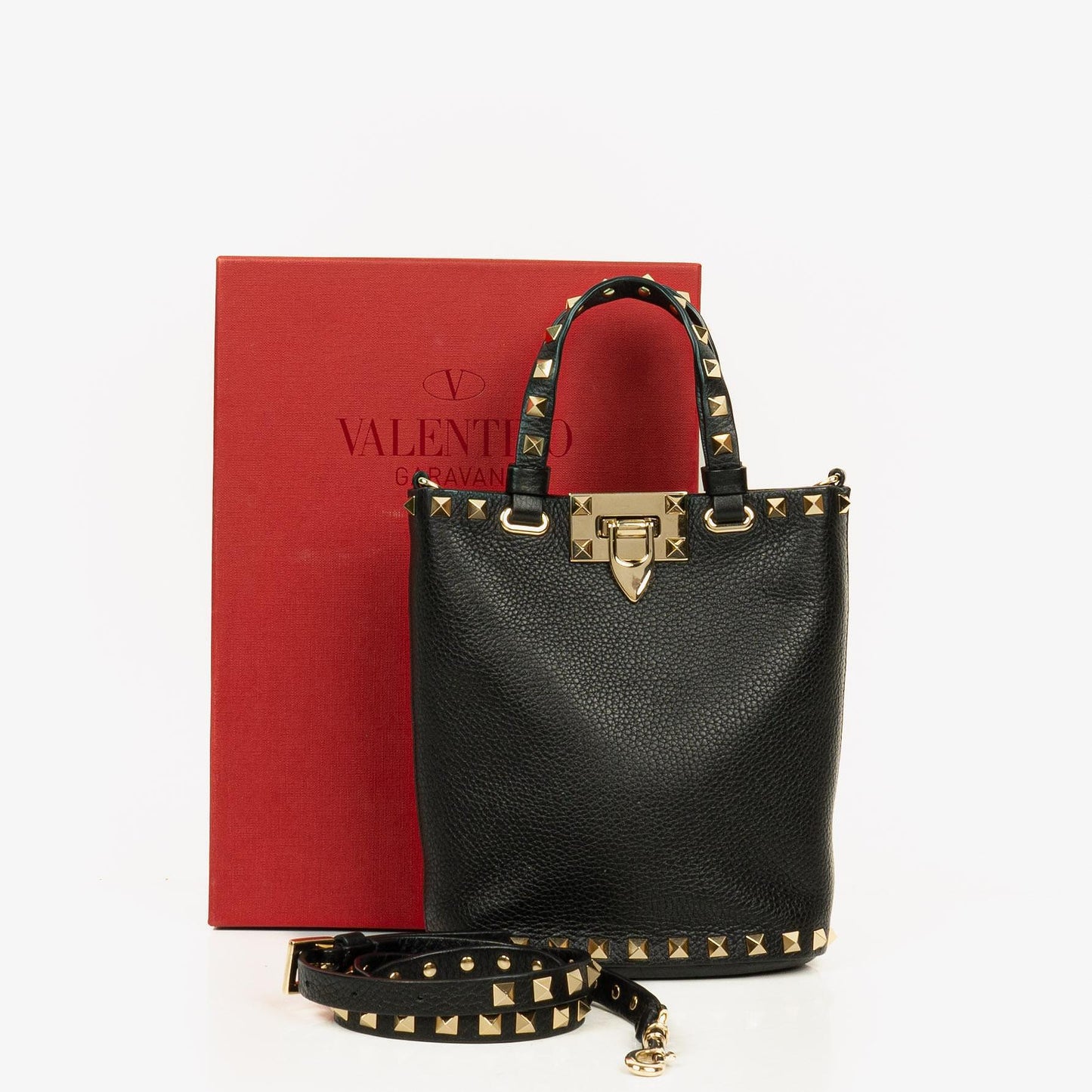 Valentino Garavani Rockstud Mini Tote Bag aus schwarzem Leder
