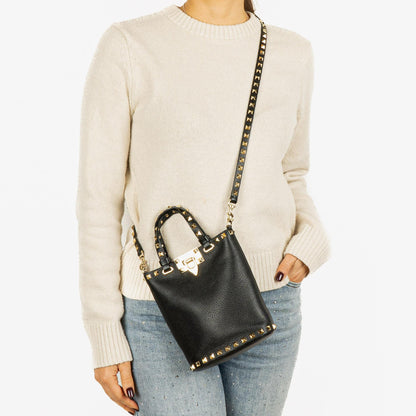 Valentino Garavani Rockstud Mini Tote Bag aus schwarzem Leder