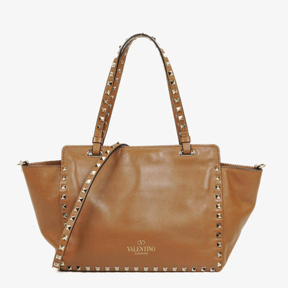 Valentino Garavani Kleine Rockstud Tote Bag aus braunem Kalbsleder
