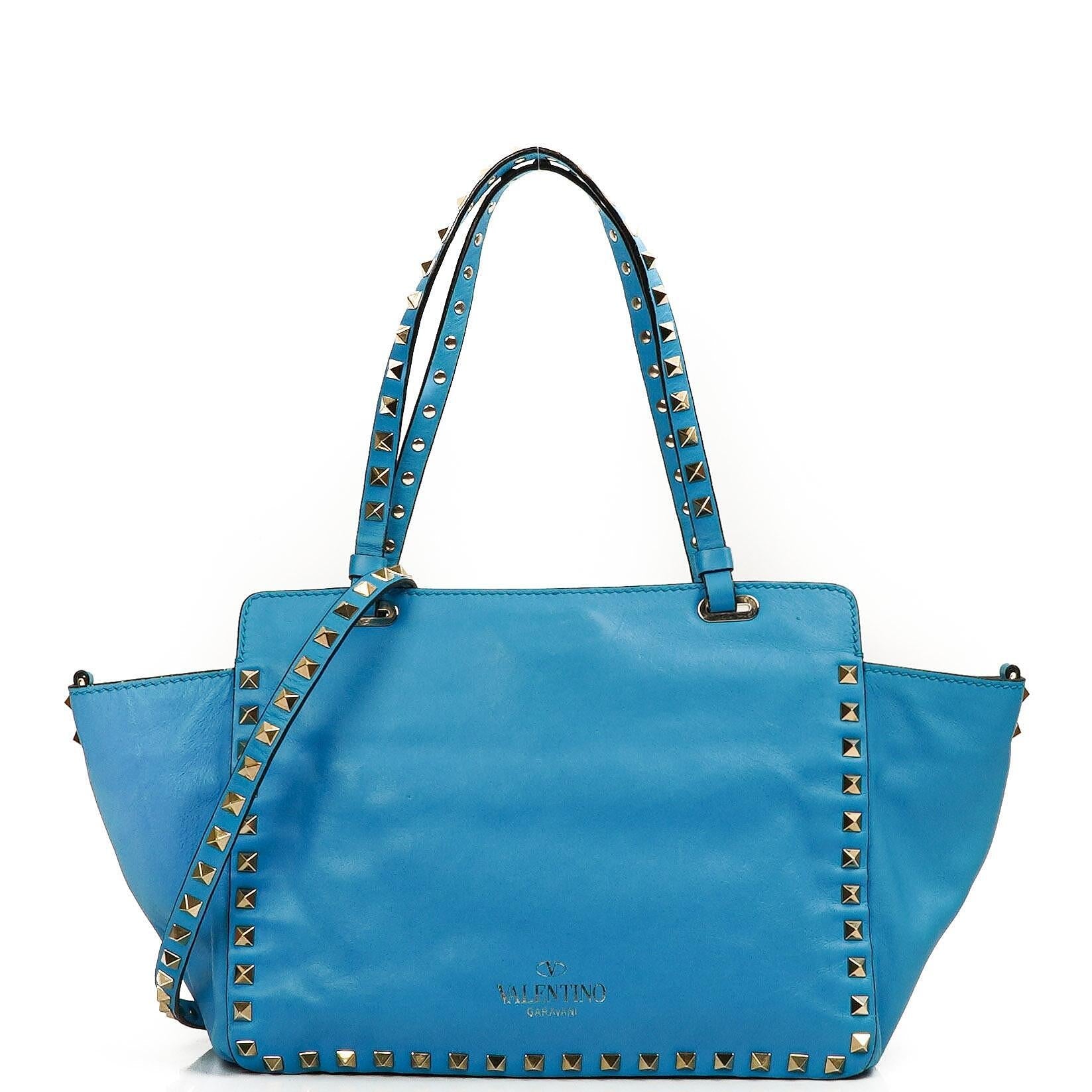 Valentino Garavani Kleine Rockstud Vitello Papagei Blau Tote Tasche