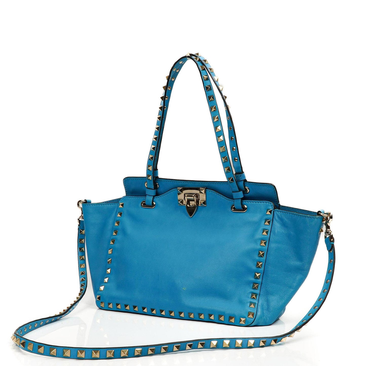 Valentino Garavani Kleine Rockstud Vitello Papagei Blau Tote Tasche