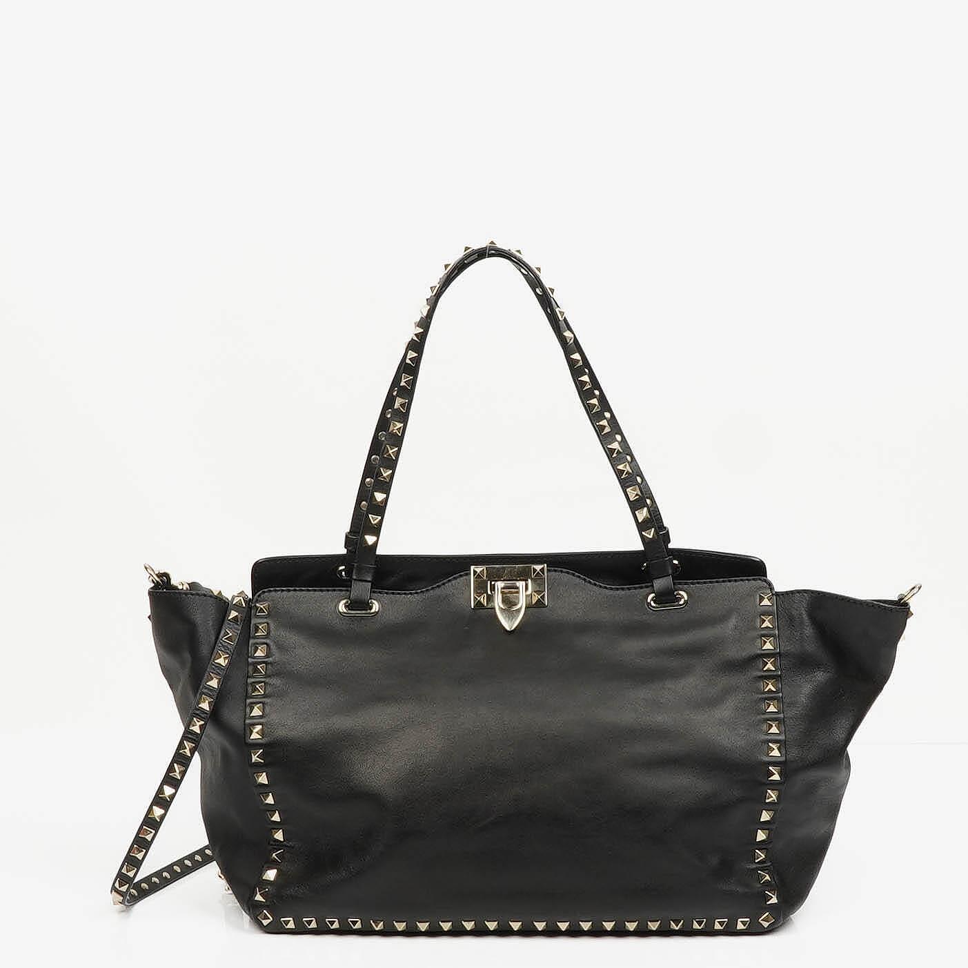 Valentino Garavani Vitello Rockstud Schwarze Tote Tasche