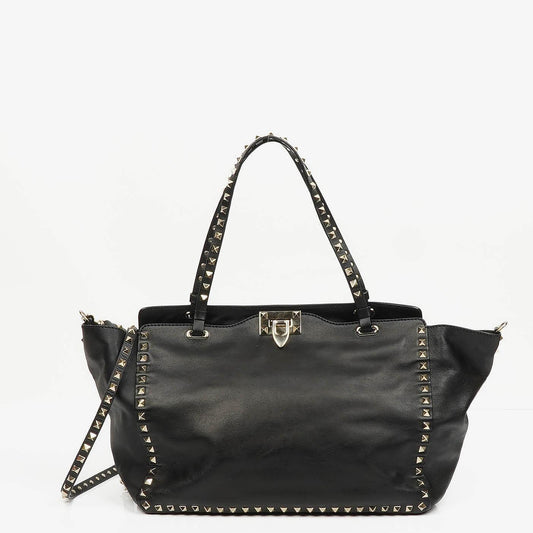 Valentino Garavani Vitello Rockstud Schwarze Tote Tasche