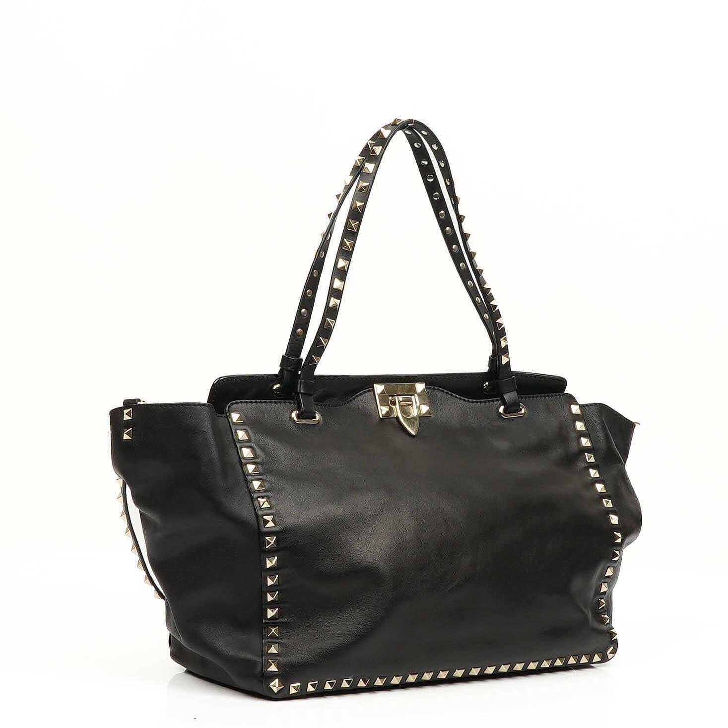 Valentino Garavani Vitello Rockstud Schwarze Tote Tasche
