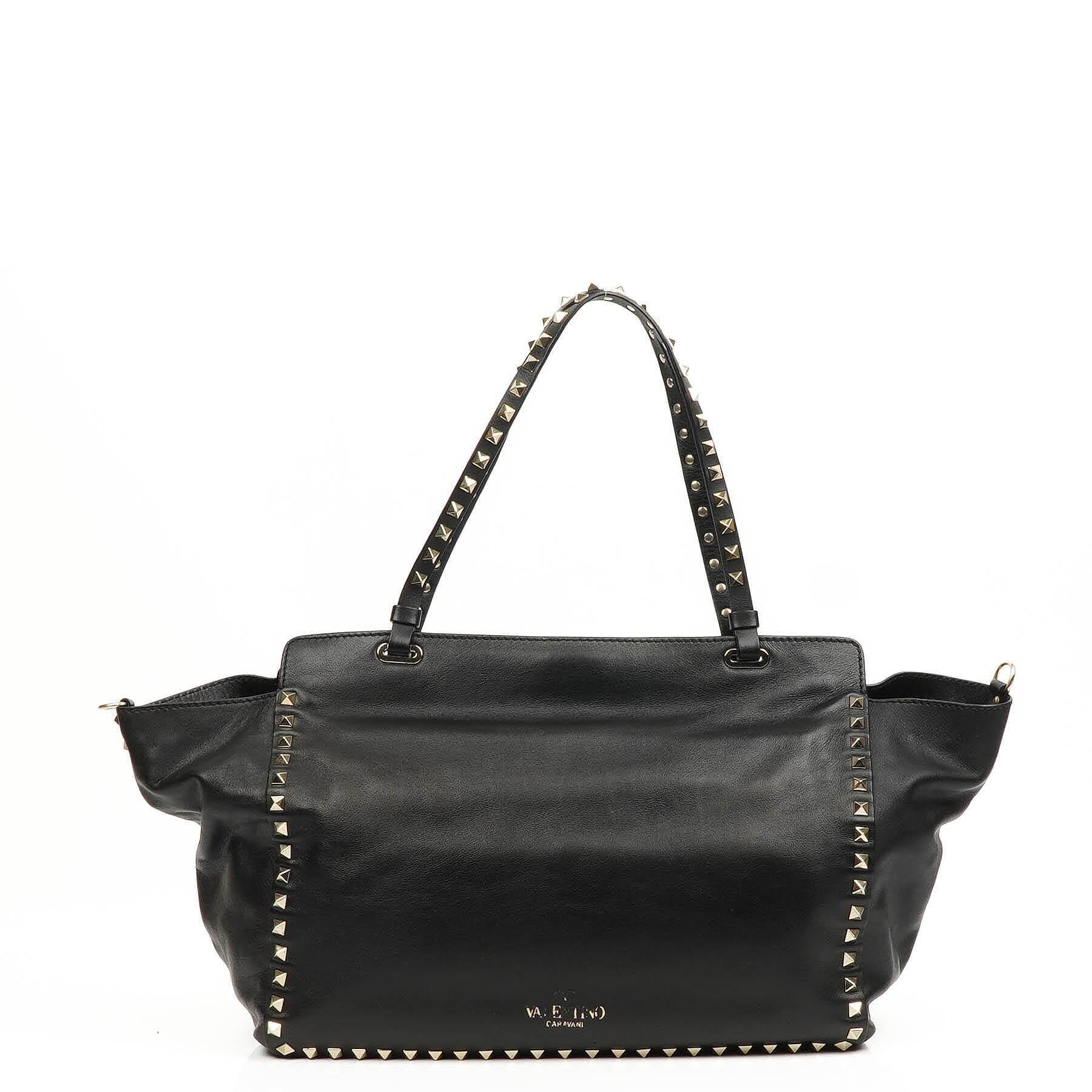 Valentino Garavani Vitello Rockstud Schwarze Tote Tasche