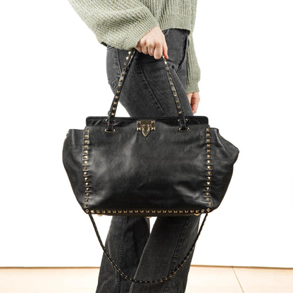 Valentino Garavani Vitello Rockstud Schwarze Tote Tasche