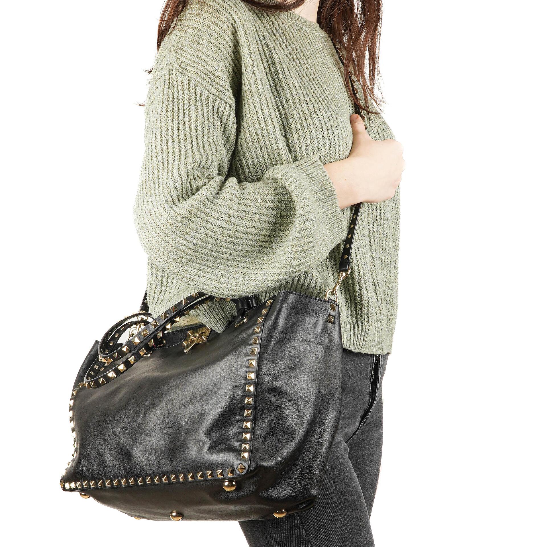 Valentino Garavani Vitello Rockstud Schwarze Tote Tasche