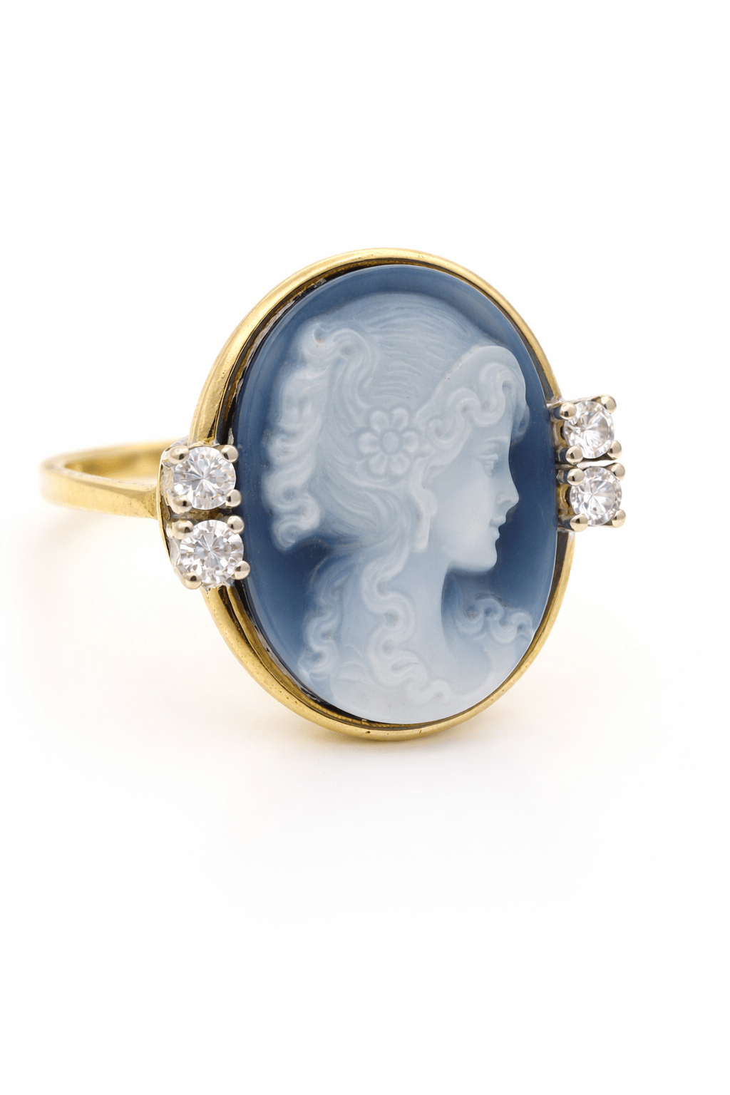Vintage Cameo Ring 14k Gold mit Diamanten – Blaue Achat Gemme - Laminimas e.K