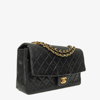 Vintage Chanel Classic Single Flap Tasche aus schwarzem gestepptem Lammleder mit 24K vergoldeten Beschlägen