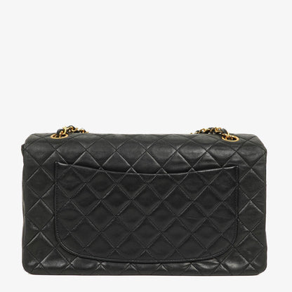 Vintage Chanel Classic Single Flap Tasche aus schwarzem gestepptem Lammleder mit 24K vergoldeten Beschlägen