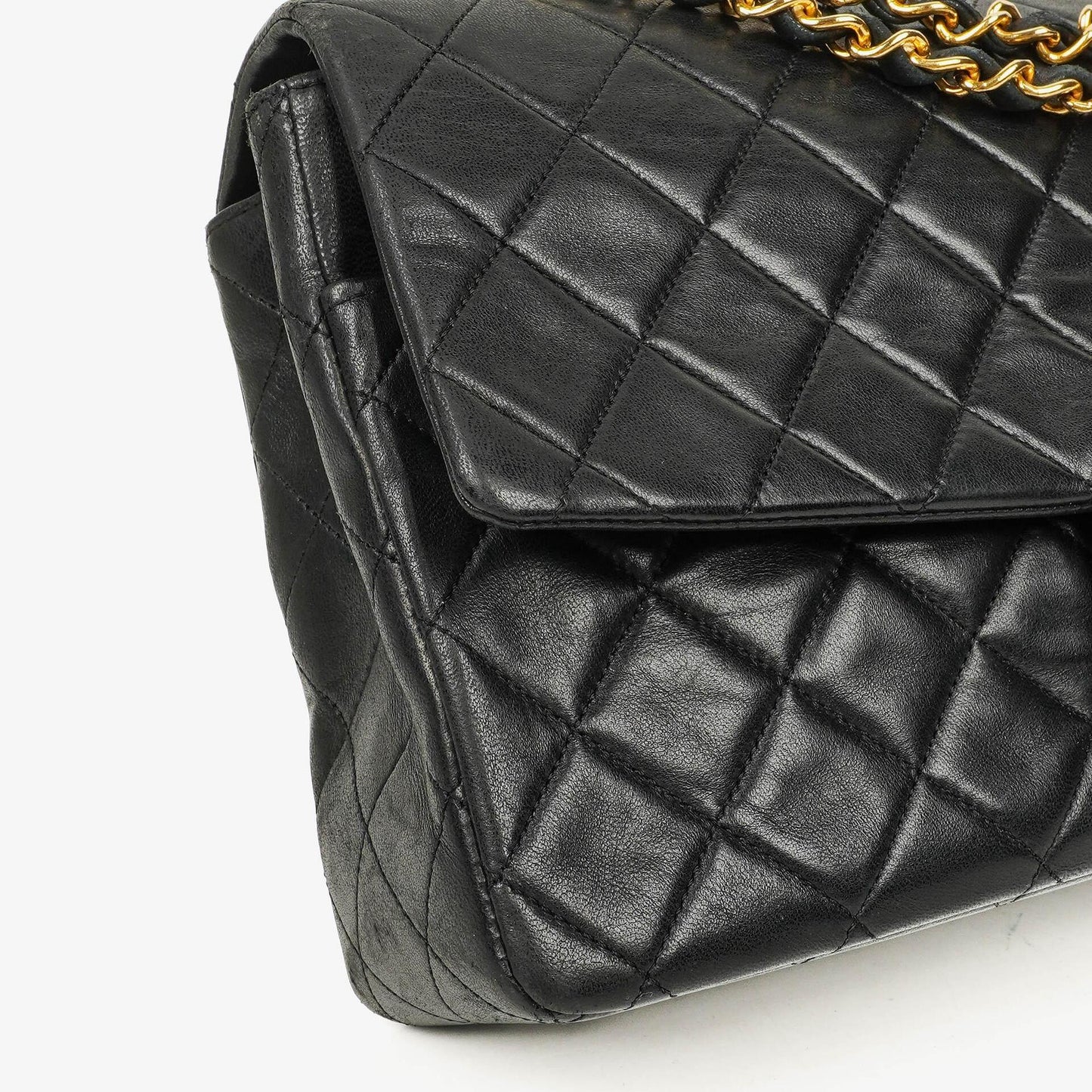 Vintage Chanel Classic Single Flap Tasche aus schwarzem gestepptem Lammleder mit 24K vergoldeten Beschlägen