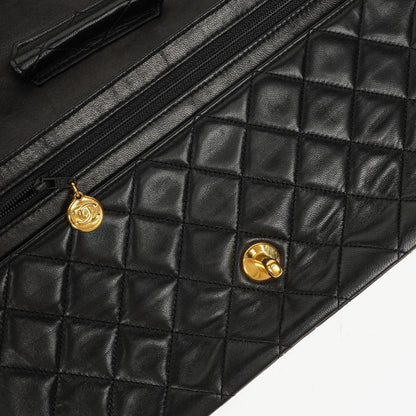 Vintage Chanel Classic Single Flap Tasche aus schwarzem gestepptem Lammleder mit 24K vergoldeten Beschlägen