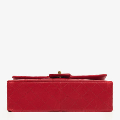 Vintage Chanel Classic Single Flap Tasche aus rotem gestepptem Lammleder mit 24K vergoldeten Beschlägen