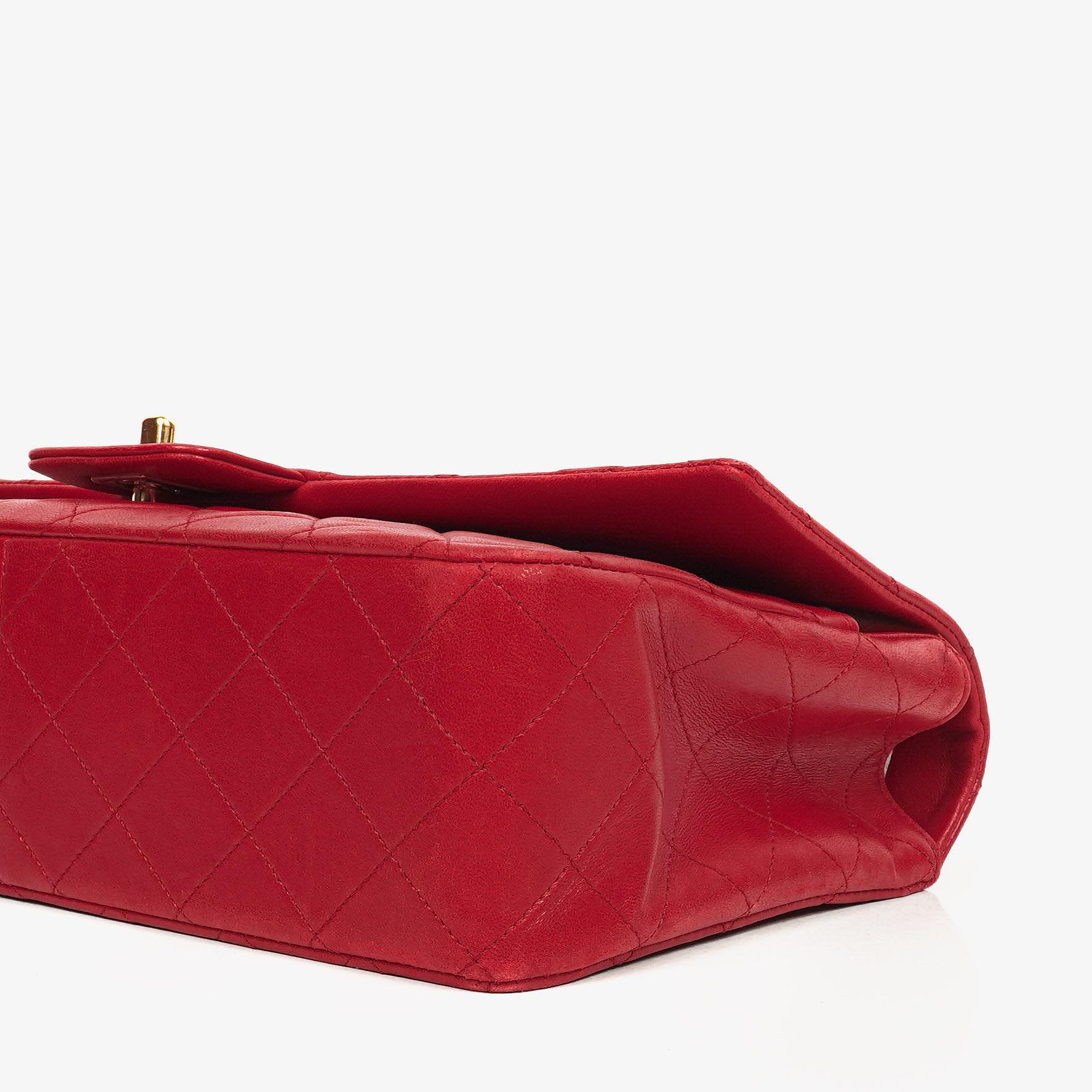 Vintage Chanel Classic Single Flap Tasche aus rotem gestepptem Lammleder mit 24K vergoldeten Beschlägen