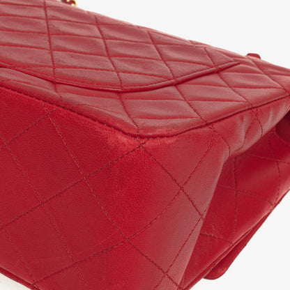 Vintage Chanel Classic Single Flap Tasche aus rotem gestepptem Lammleder mit 24K vergoldeten Beschlägen