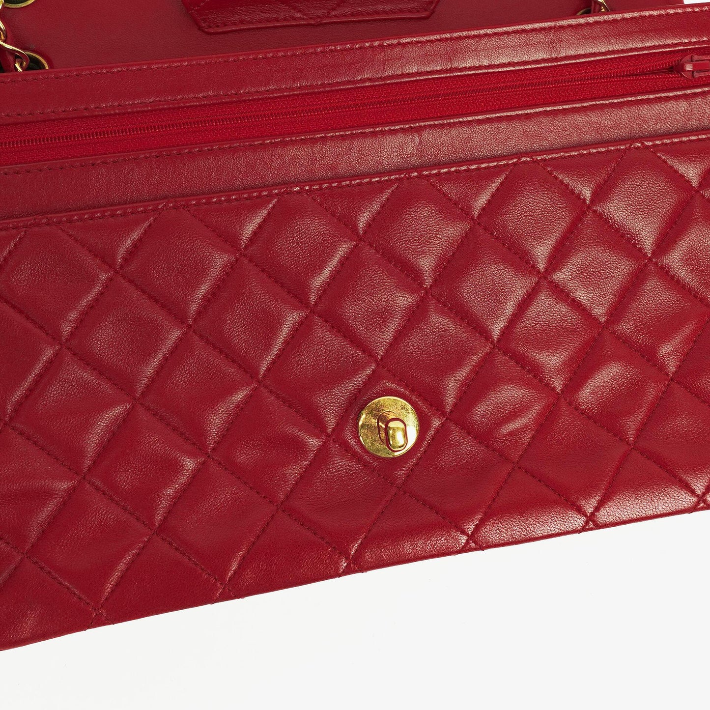 Vintage Chanel Classic Single Flap Tasche aus rotem gestepptem Lammleder mit 24K vergoldeten Beschlägen