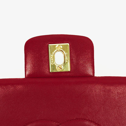 Vintage Chanel Classic Single Flap Tasche aus rotem gestepptem Lammleder mit 24K vergoldeten Beschlägen