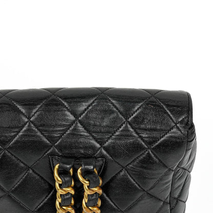 Vintage Chanel Kleine Duma CC Klassischer Schwarzer Gepolsterter Lammleder Rucksack mit 24K Vergoldeten Beschlägen