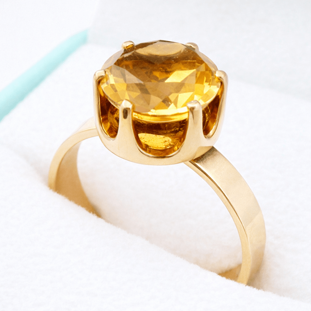 Vintage Citrin Solitärring 14 Karat Gold 585 – Prachtvoller Cocktailring mit facettiertem Citrin - Laminimas e.K