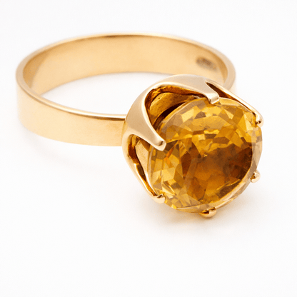 Vintage Citrin Solitärring 14 Karat Gold 585 – Prachtvoller Cocktailring mit facettiertem Citrin - Laminimas e.K