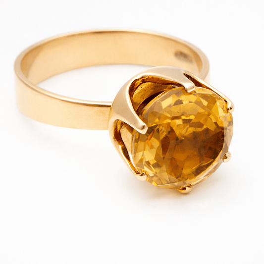 Vintage Citrin Solitärring 14 Karat Gold 585 – Prachtvoller Cocktailring mit facettiertem Citrin - Laminimas e.K