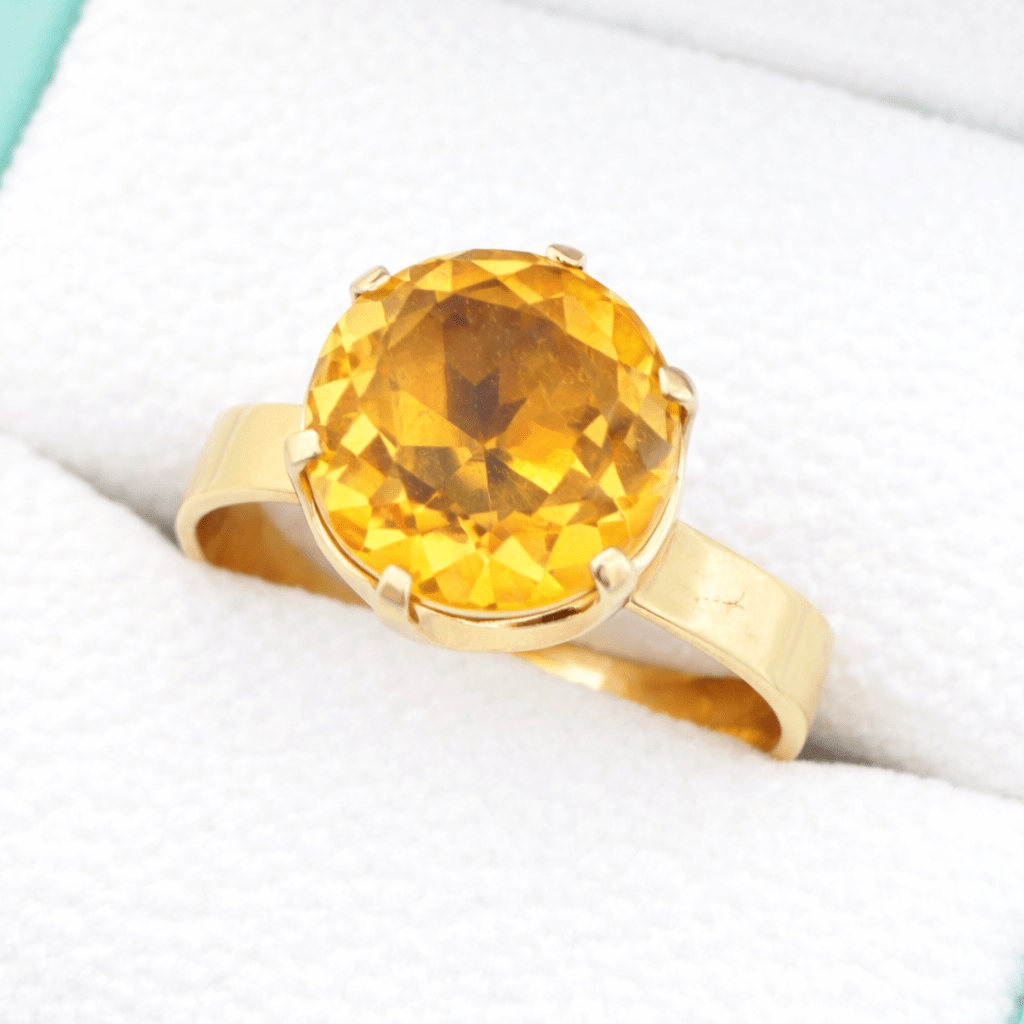 Vintage Citrin Solitärring 14 Karat Gold 585 – Prachtvoller Cocktailring mit facettiertem Citrin - Laminimas e.K