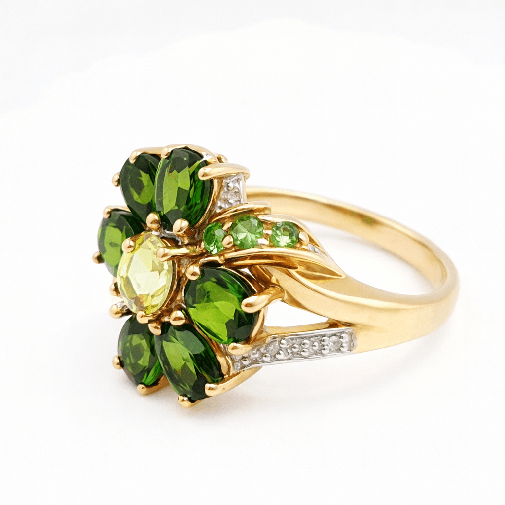 Vintage Peridot Ring 14 Karat Gelbgold – Florales Design mit grünen Edelsteinen - Laminimas e.K