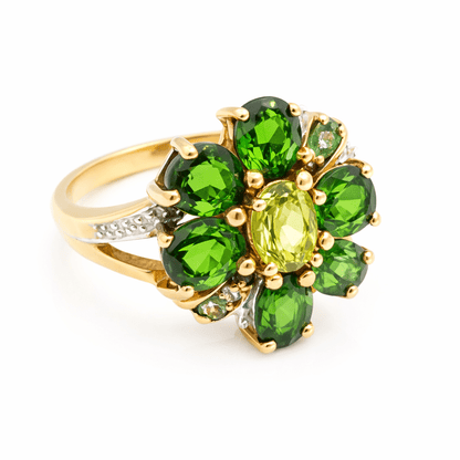 Vintage Peridot Ring 14 Karat Gelbgold – Florales Design mit grünen Edelsteinen - Laminimas e.K