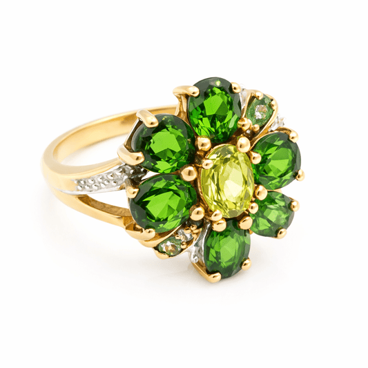 Vintage Peridot Ring 14 Karat Gelbgold – Florales Design mit grünen Edelsteinen - Laminimas e.K