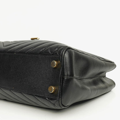 Yves Saint Laurent Classic Shopping Tote aus schwarzem Chevron-gestepptem Leder mit Monogramm