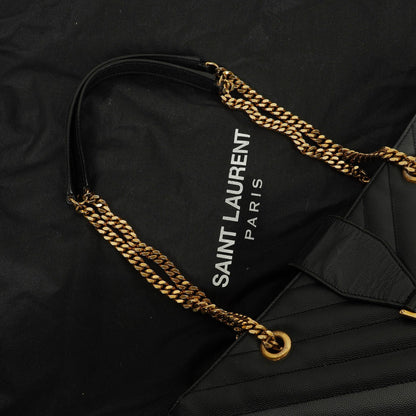 Yves Saint Laurent Classic Shopping Tote aus schwarzem Chevron-gestepptem Leder mit Monogramm