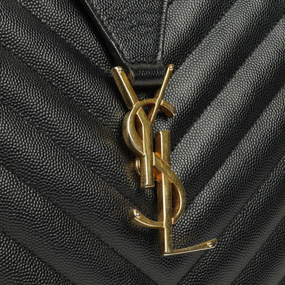 Yves Saint Laurent Classic Shopping Tote aus schwarzem Chevron-gestepptem Leder mit Monogramm