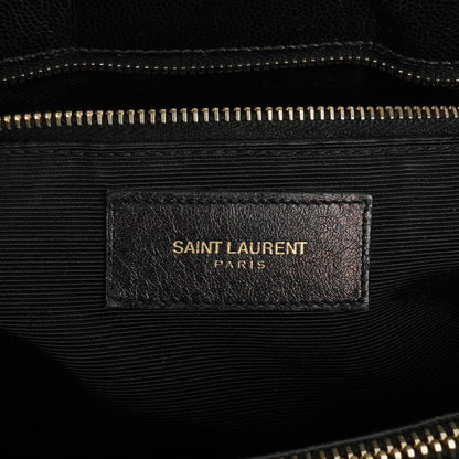 Yves Saint Laurent Classic Shopping Tote aus schwarzem Chevron-gestepptem Leder mit Monogramm