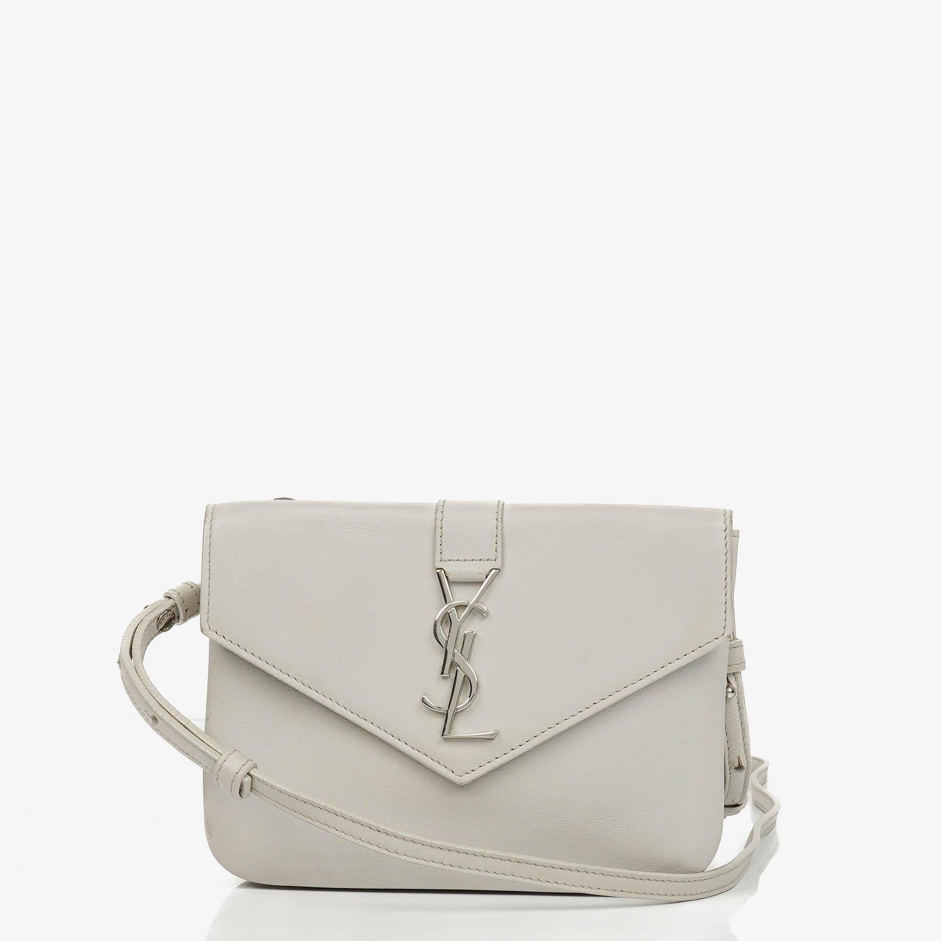 Yves Saint Laurent Pouch Line Mini Crossbody Bag aus grauem Leder