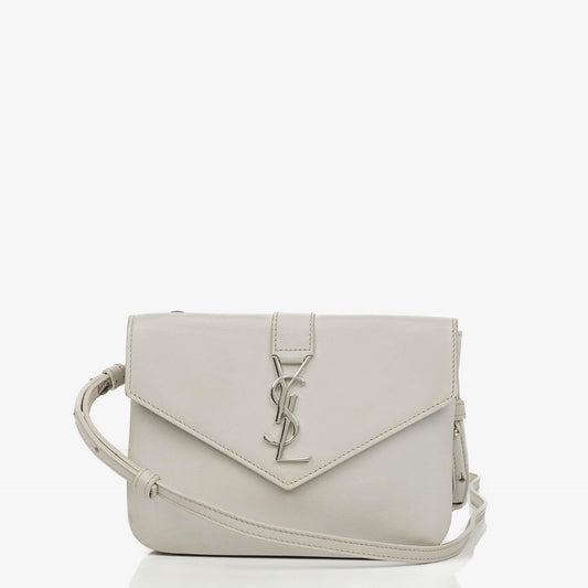 Yves Saint Laurent Pouch Line Mini Crossbody Bag aus grauem Leder