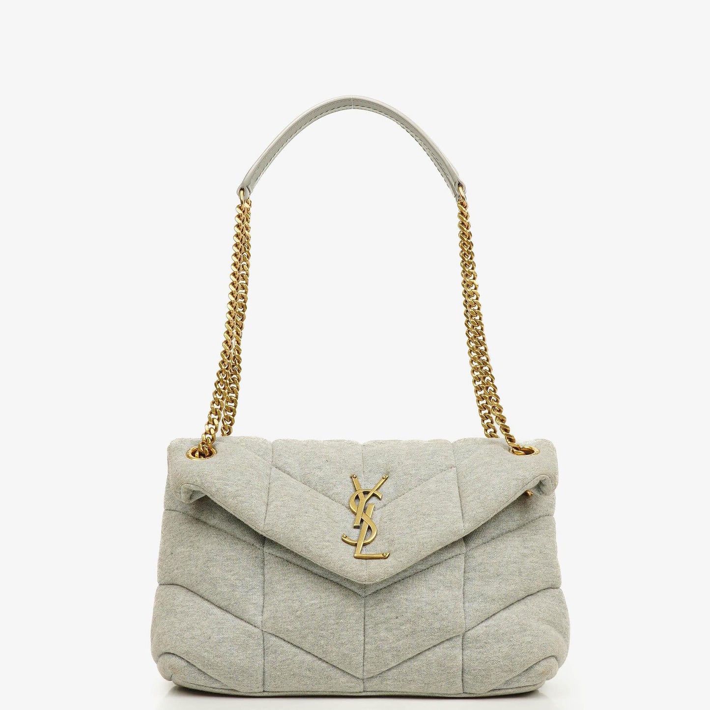 Yves Saint Laurent Loulou Puffer Tasche aus grauem gestepptem Jersey