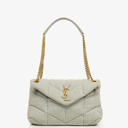 Yves Saint Laurent Loulou Puffer Tasche aus grauem gestepptem Jersey