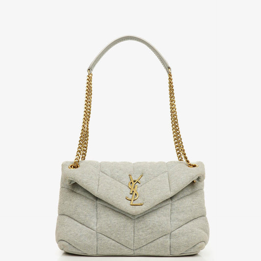 Yves Saint Laurent Loulou Puffer Tasche aus grauem gestepptem Jersey