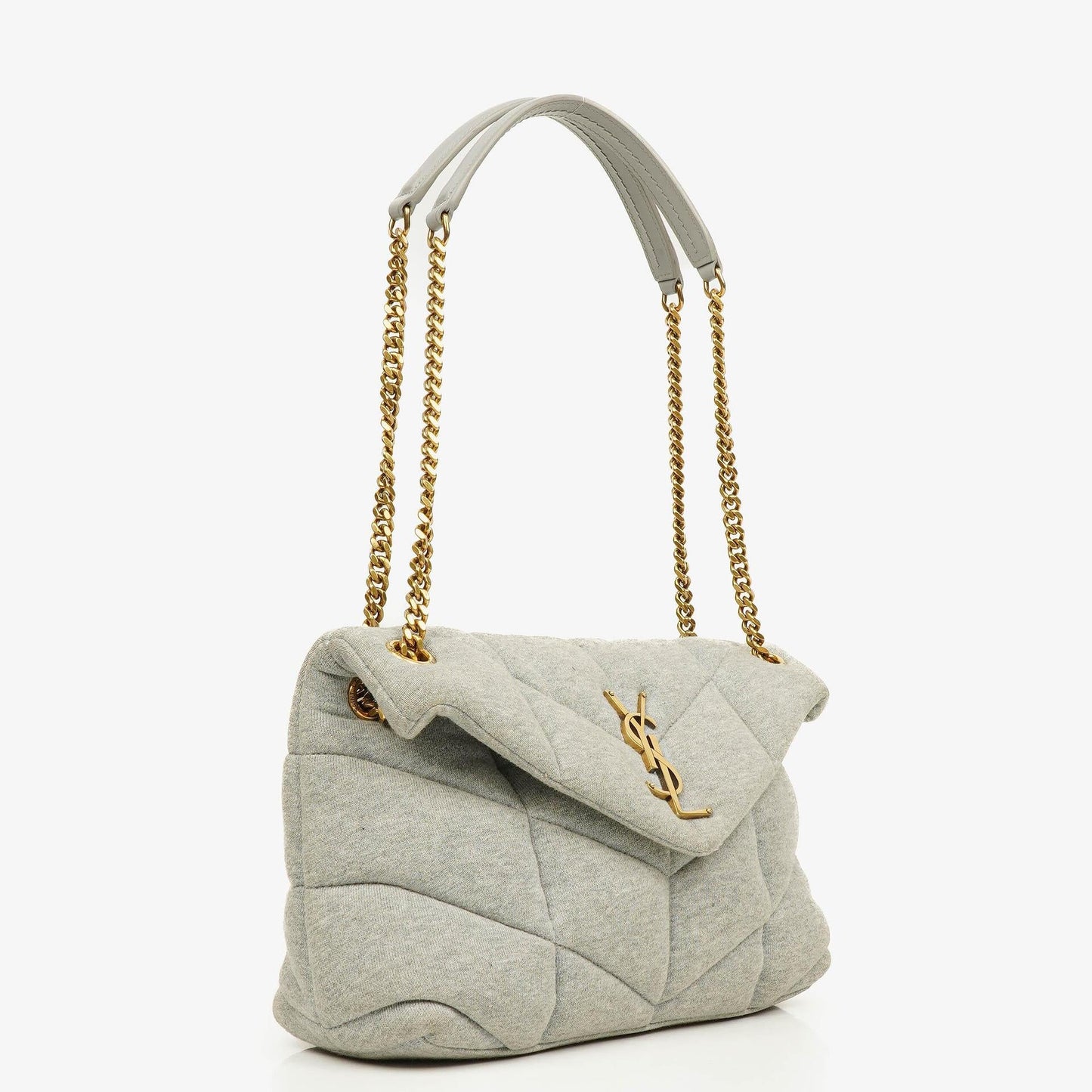 Yves Saint Laurent Loulou Puffer Tasche aus grauem gestepptem Jersey