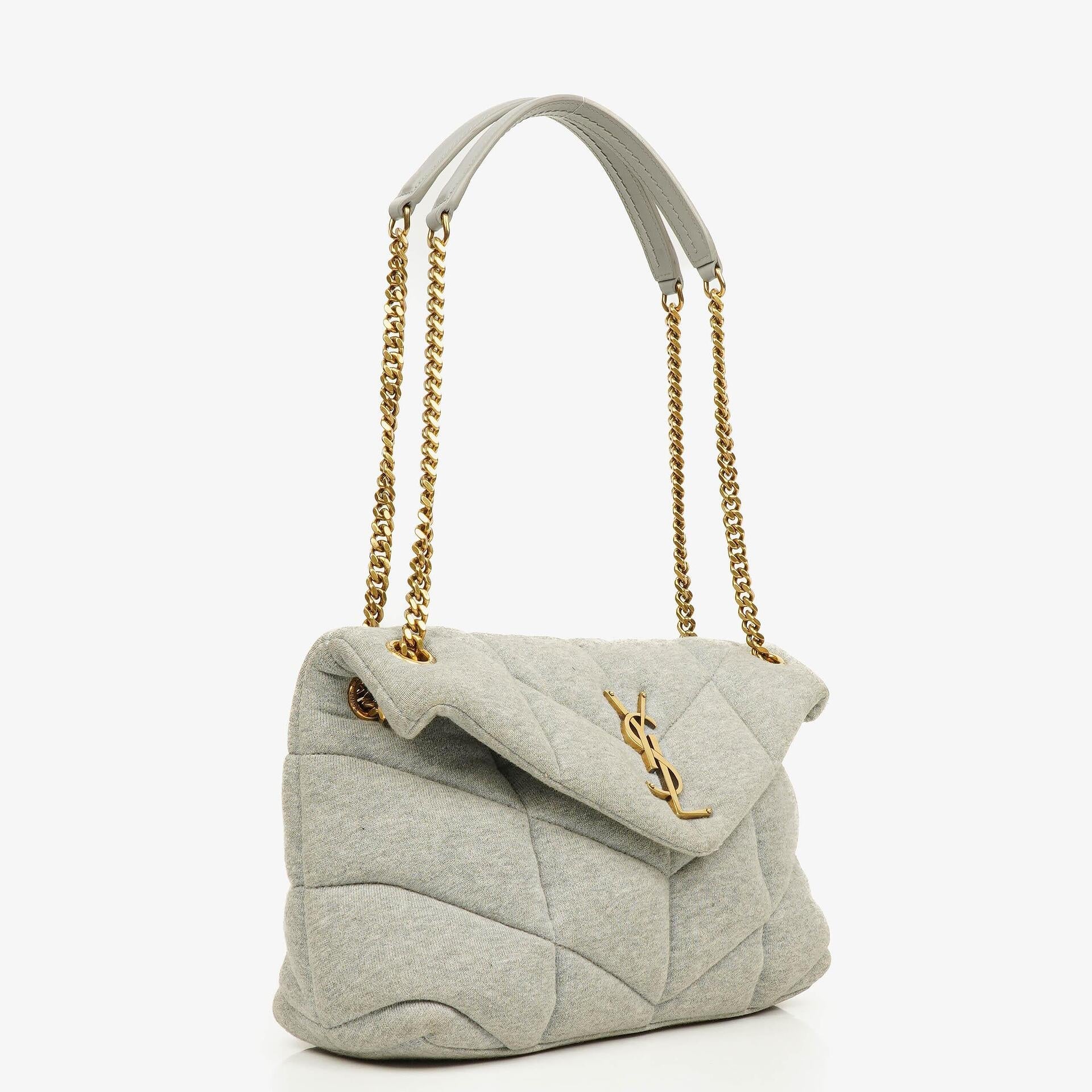 Yves Saint Laurent Loulou Puffer Tasche aus grauem gestepptem Jersey