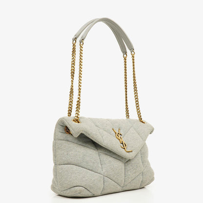 Yves Saint Laurent Loulou Puffer Tasche aus grauem gestepptem Jersey
