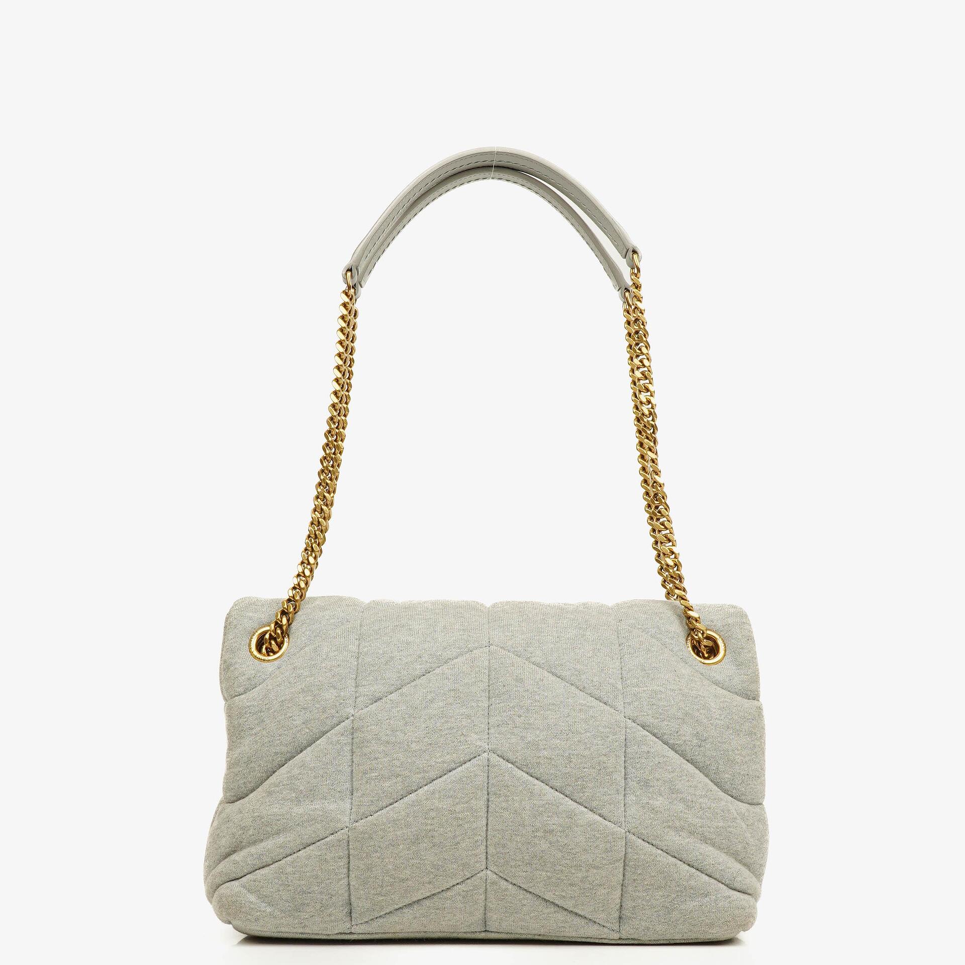 Yves Saint Laurent Loulou Puffer Tasche aus grauem gestepptem Jersey