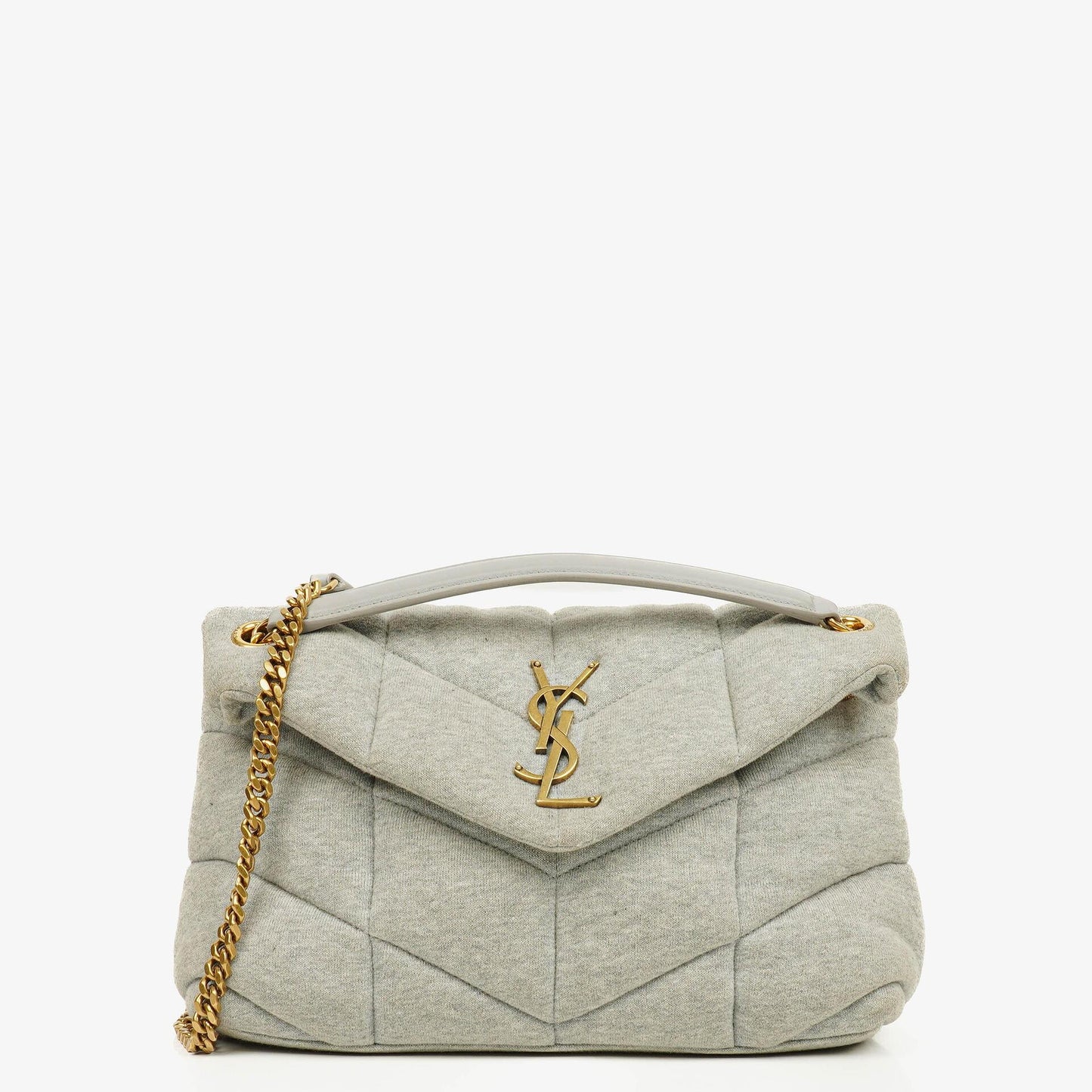 Yves Saint Laurent Loulou Puffer Tasche aus grauem gestepptem Jersey