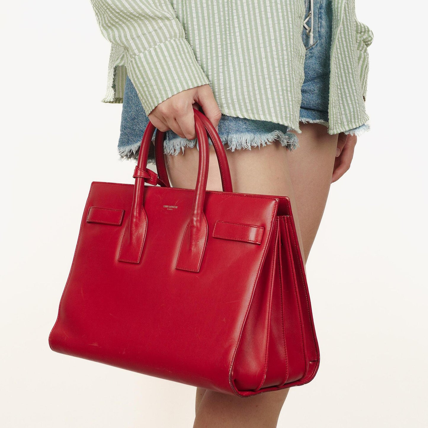 Saint Laurent Kleine Sac de Jour Tasche aus rotem Leder